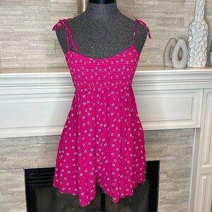 Urban Outfitters Babydoll Romper Women's Size S Rasberry Smocked Self Tie Straps